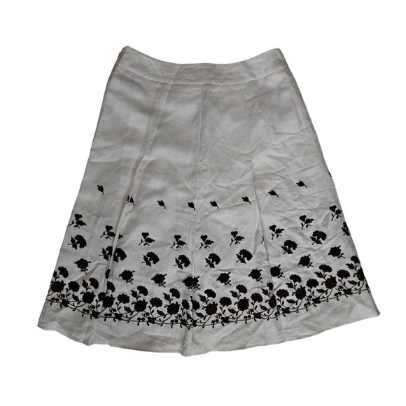 Ann Taylor Women's White/Black Floral Embroidered Pleated A-Line Skirt Size 4 - Picture 3 of 11